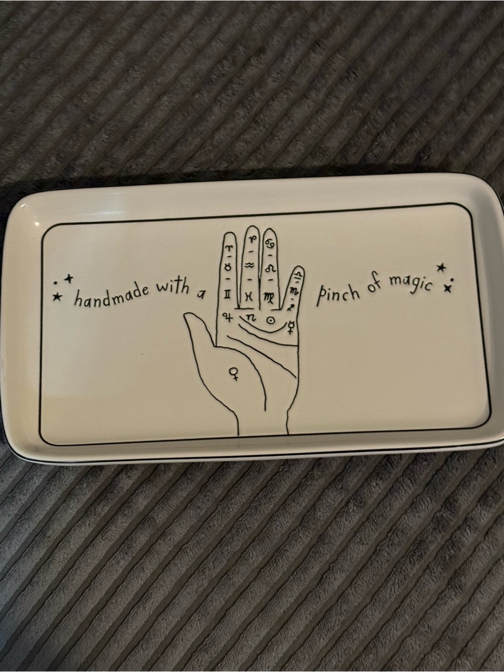 Rae Dunn White Ceramic Trinket Tray with Black Palmistry Design